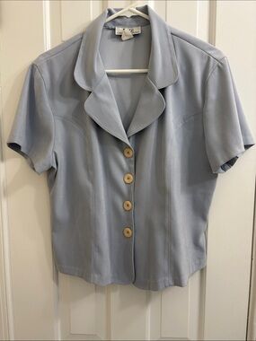 California Grown - Pale Blue Short Sleeve Button-Front Blouse